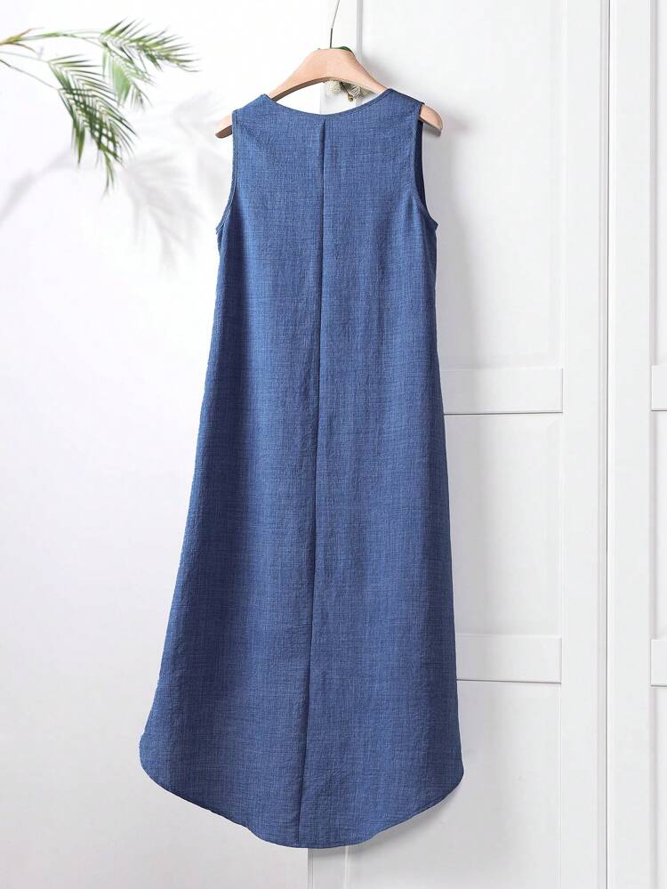 Spring/Summer Sleeveless Solid Blue Color Island Country Dress For Women