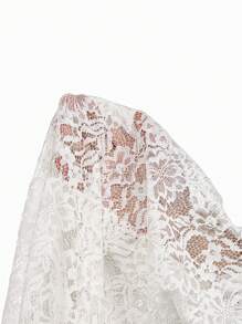 DreamSkyne 大码女式蕾丝灯笼袖透明性感衬衫 - 白色 - 查看 6