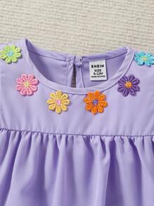 SHEIN Vintaside Kids 2pcs Baby Girl Lovely Floral Print Round Neck Short Puff Sleeve Casual Dress - Multicolor - View 5