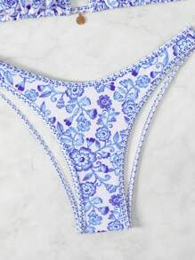 SHEIN Swim 度假海滩碎花抹胸比基尼泳装（两件套） - 彩色 - 查看 5