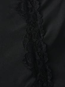 INAWLY Plus Size Casual Solid Color Lace Trim Camisole - Black - View 4