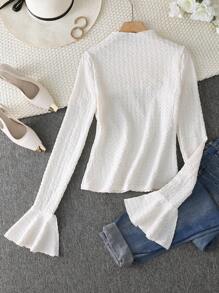 INAWLY Minimalist Casual Everyday Bubble Cloth T-Shirt Fall Cloth For Women - Apricot - View 2