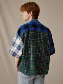 Manfinity RebelGame Men's Woven Patchwork Casual Long Sleeve Loose Shirt, & Young