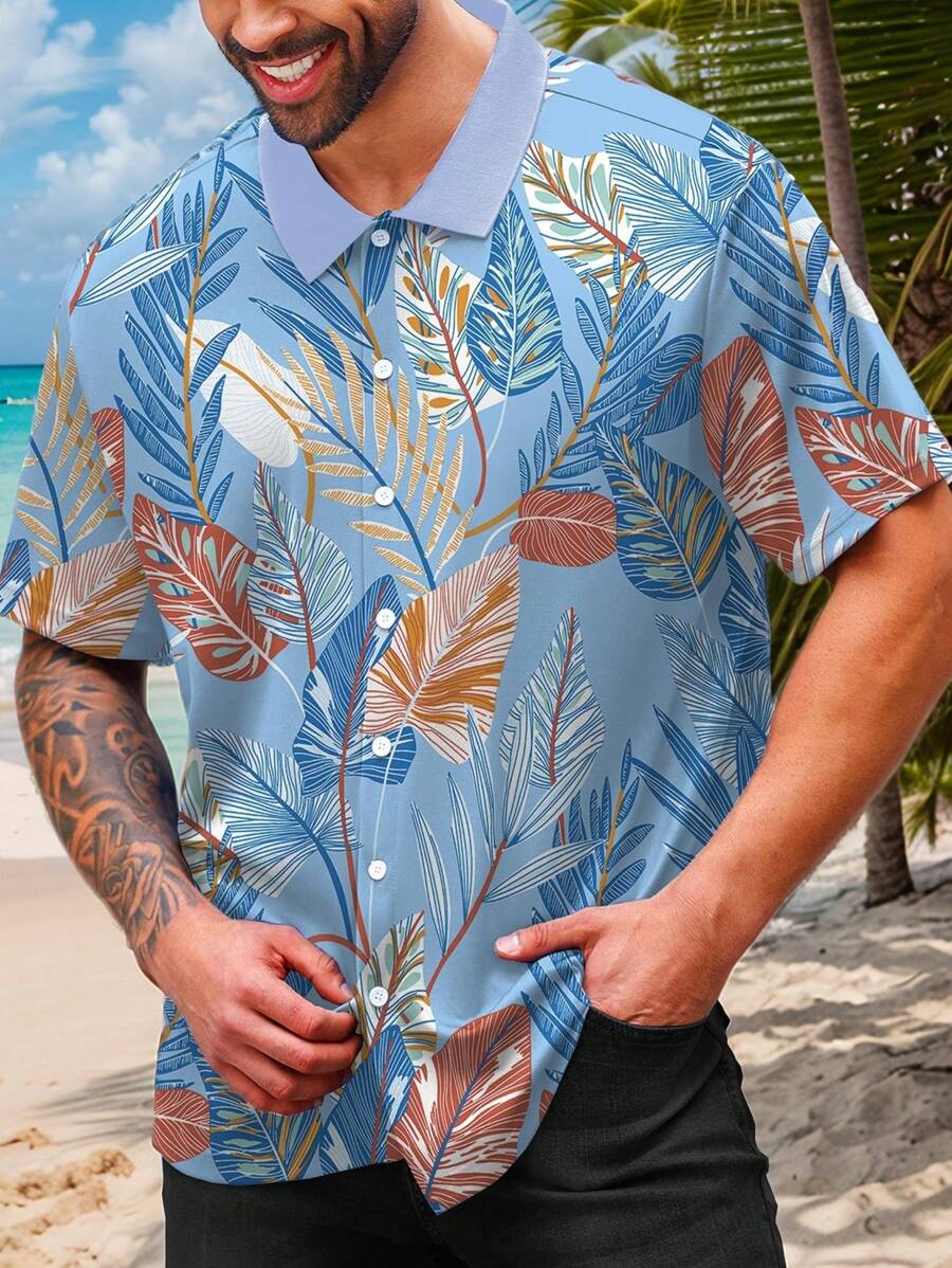 Manfinity RSRT 大码男士简约休闲正装衬衫，适合日常穿着 - 淺藍色 - 查看 1