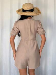 Chiquease Mono informal de manga corta color caqui con decoración de lazo para mujer - Caqui - Ver 2