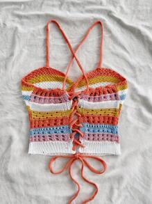 Soleia Débardeur tricoté ajouré rayé coloré pour femmes pour les vacances