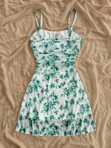 Soleia 女士春夏假期蓝白花卉网眼吊带裙 - 綠色 - 查看 2