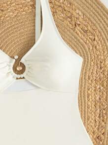 Swim Mod 女士纯色 V 领镂空连体泳衣，适合夏季海滩度假