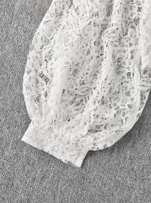 DreamSkyne 大码女式蕾丝灯笼袖透明性感衬衫 - 白色 - 查看 5