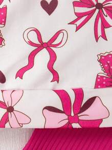 SHEIN Baby Girl Flower Print Ribbed Crew Neck Sweatshirt And Rib Knit Leggings 2 Pieces Set, Comfortable & Fashionable For Autumn/Winter - Hot Pink - View 4