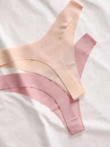 12pcs Women Seamless Low-Waist Simple Solid Color Thong - Multicolor - View 4