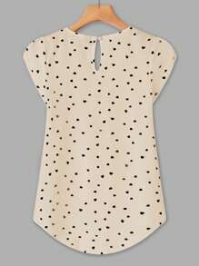 EMERY ROSE 女式休闲心形印花褶饰花瓣袖衬衫，夏季