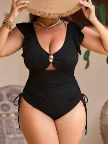 Swim Chiccia 1 件大码女式黑色连体泳衣，性感夏季度假泳装 - 黑色 - 查看 1