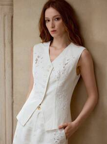 MOTF PREMIUM LINEN EMBROIDERY BUTTON UP WAISTCOAT,BUSINESS CASUAL WOMAN - White - View 8