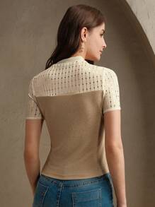 Anewsta Women's Elegant Romantic Modern Sheer Mesh Gold Sequin T-Shirt Top Blouse, Suitable For Spring/Summer Outfits