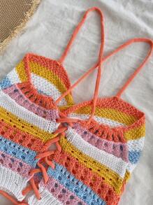 Soleia Débardeur tricoté ajouré rayé coloré pour femmes pour les vacances