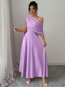 Rafferiza 法式优雅雪纺不对称荷叶边露肩日常时尚连衣裙，女士粉色中长连衣裙，春夏