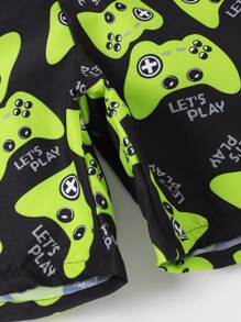 Tween Boy Random Gamepad & Letter Graphic Drawstring Waist Swim Shorts Kids Swimming ,Kids Beachwear - Multicolor - View 5