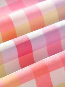 SHEIN Vintaside Kids Baby Girl Thin Plaid Colorful Polo Collar Sleeveless Cute Sweet Dress, Suitable For Playing In Summer - Multicolor - View 4