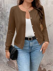 SHEIN LUNE 大码女式纯色长袖单排扣休闲开衫，秋冬款