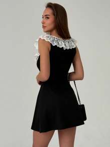 Aloruh Women's Elegant Contrast Lace Trim Sleeveless Mini Dress,Business Casual Woman