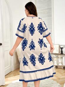 Trezura 复古印花宽松短袖大码睡袍，Moo Moo 睡裙 - 彩色 - 查看 2