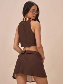 MUSERA Chaleco ajustado con cuello de halter abierto, con cremallera y rayas, solo para y verano, para festivales y raves - Multicolor - Ver 4