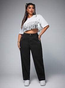 SHEIN EZwear Plus Size Women's Non-Stretch Fashionable Distressed Skinny Jeans