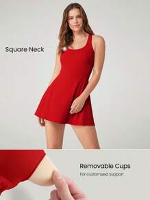 GLOWMODE Robe mini FeatherFit™-Air avec shorts intégrés, encolure carrée, antidérapante, croisée, légère, à séchage rapide et à évacuation d'humidité