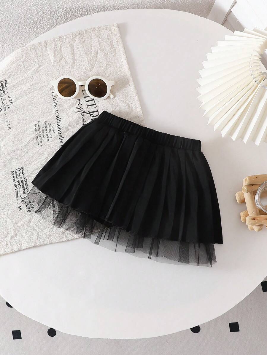 Baby Girl Korean Style Cute Casual Pleated Woven Mesh Hemline Tulle Skirt