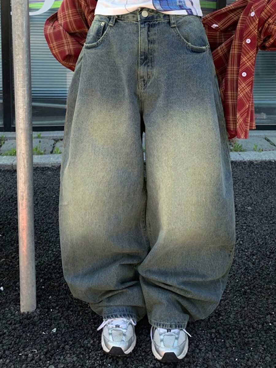 DAZY Women Vintage Washed Distressed Carrot Leg Jeans,Baggy Jeans - Dusty Blue - View 1