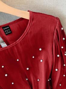 SHEIN Clasi Plus Size Luxury French Beaded Shirt - Red - View 5