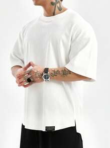 Manfinity Sport PWRUP Tricou cu mânecă scurtă cu gât rotund și cu logo texturizat simplu pentru bărbați, stil sportiv