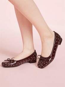 CUCCOO DOLLMOD Women Flat Mary Jane Shoes With Rivets, Cute Campus Style Low Heel - Burgundy - View 5