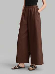 Ontre 女士纯色休闲抽绳裤，适合商务、休闲、度假、海滩、生日派对、教师，2025 年秋季 - 棕色 - 查看 1