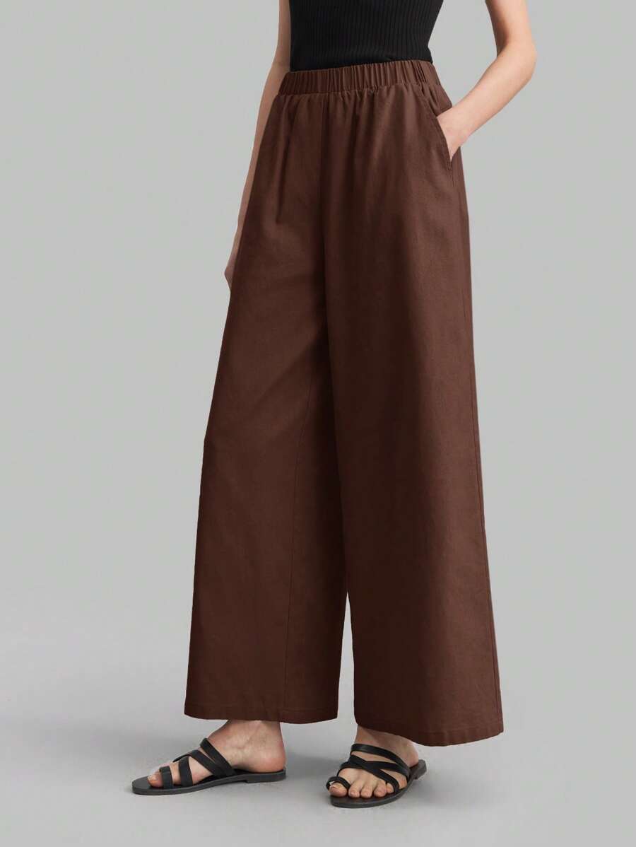 Ontre 女士纯色休闲抽绳裤，适合商务、休闲、度假、海滩、生日派对、教师，2025 年秋季 - 棕色 - 查看 1