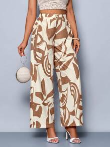 SOLERSUN Women's Casual Loose Printed Wide Leg Full Length Pants For Spring Summer Daily Wear And Vacation (Random Floral Print)