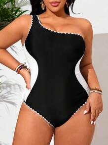 SHEIN Swim Curve Women Plus Size One-Piece Swimsuit, Sexy Off-Shoulder Leisure Resort Style For Summer Beach Vacation - Black - View 6