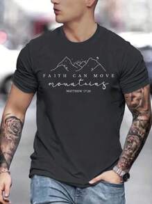 Manfinity Dauomo Faith Can Move Mountains Short Sleeve T-Shirt, ® Christian Gift, Faith Tee, Jesus Lover T-Shirt, Bible Verse Tee, Minimalist Christian T-Shirt, 2000s Style