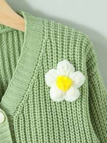 SHEIN Young Girl 3D Floral Decor Long Sleeve Casual Cardigan, Autumn/Winter