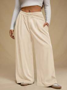 Forever 21 Plus Size Asymmetric Waistband Single-Button Pocket Loose Trousers
