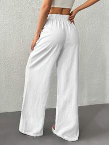 SHEIN EZwear White Linen Loose Wide Leg Pants, Summer
