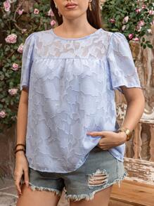 SHEIN LUNE 大码女式夏季圣帕特里克节狂欢、春假波西米亚风节日上衣 - 淺藍色 - 查看 3