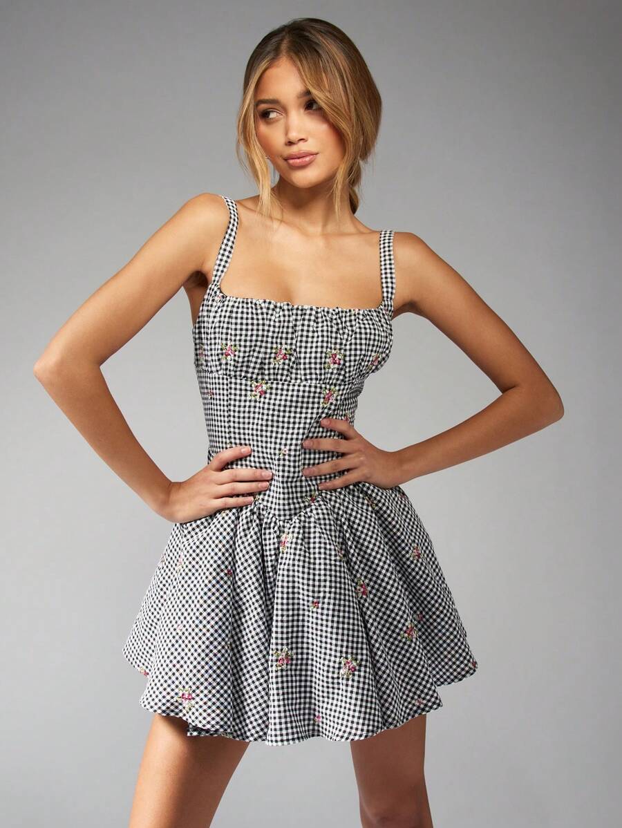 belted cut-out mini dress in black Collectif Vintage Inspired Black and White Gingham Mini Dress for Women, UK14