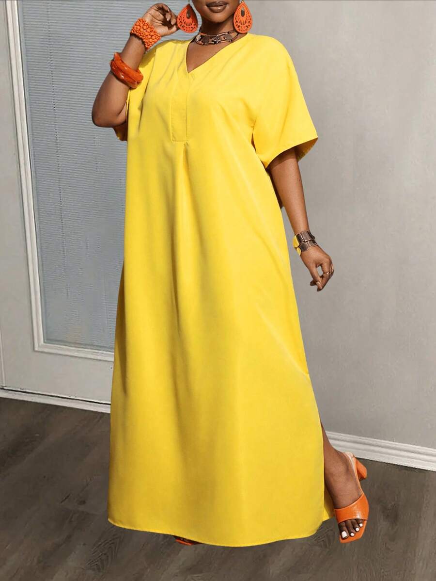 Slaydiva Plus Size/Western Wear Women/Beach/Boho/Boho Women's Clothing/Festival Outfits For Women/Rave/Easter Outfit Women/Old Money Style Women/Country Concert Outfit/Going Out Outfits/Fairycore/Festival Outfits/Airport Outfit For Women/Western Outfits For Women/Tropical Vacation Woman Clothes Casual Solid Color Dress