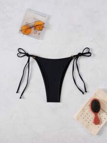 Swim Basics Bottom de traje de baño de mujer de verano tejido con abertura lateral, en color negro