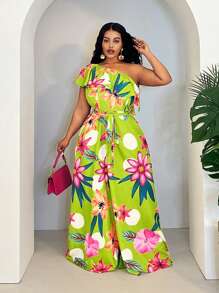 Slaydiva 2025 Summer&Beach New One-Shoulder Ruffled Printed Jumpsuit Pride Pride Month Rainbow - Multicolor - View 1