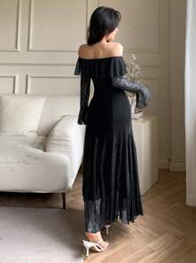 DAZY Women's Sexy Wrap Midi Dress, Spring/Summer Elegant,Ruffle - Black - View 5