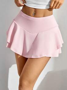 SHEIN PETITE Set sportivo da donna in 3 pezzi: gonna pantalone plissettata a tinta unita fluida