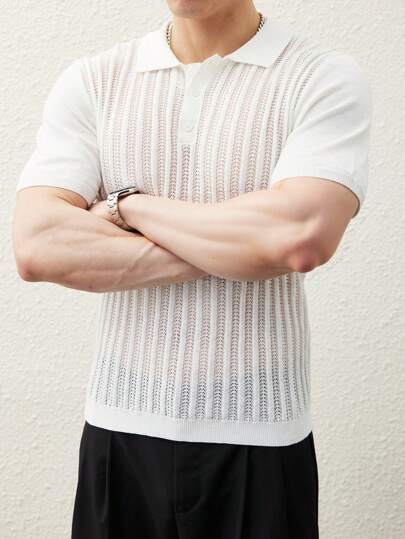 Manfinity CasualKnits Suéter de punto de manga corta y color liso informal para hombres